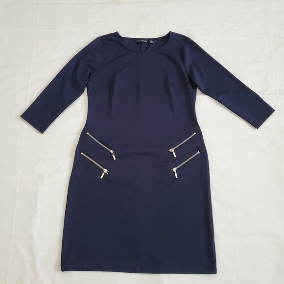 Nina Leonard Women’s Navy Blue Zippered Pockets 3/4 Sleeve Sheath Dress Medium - Picture 4 of 13